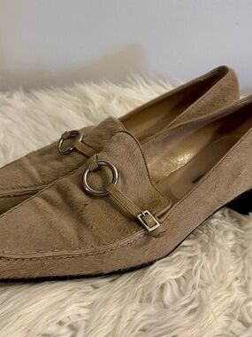 Adrienne Vittadini Beige Haircalf Loafers Heels
